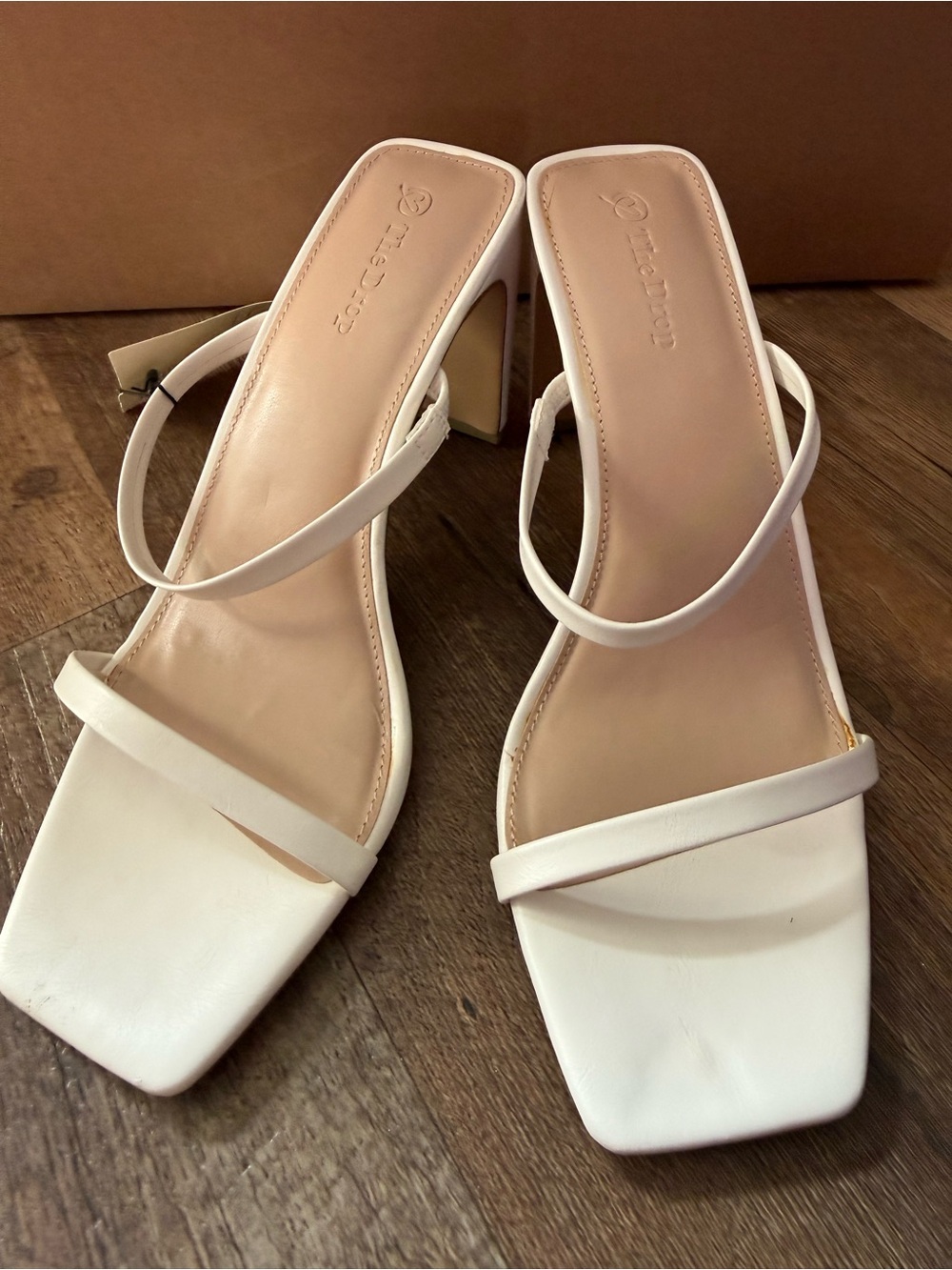 White Minimalist Strappy Square-Toe Heels